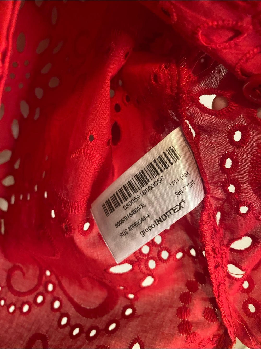Zara ZW Collection Embroidered Poplin Shirt Red Eyelet Cutwork XL 8005/916 - Picture 7 of 10